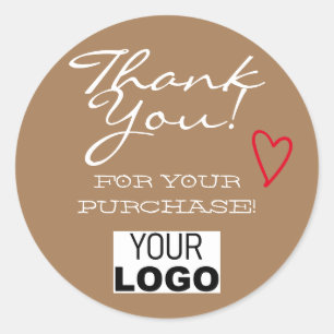 Brown Minimalistisch Danke Labels Red Heart Logo Runder Aufkleber