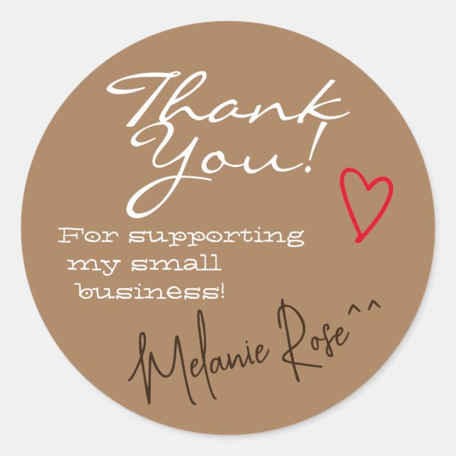 Brown Minimalistisch Dankeschön Labels Herzsignatu Runder Aufkleber (Vorderseite)