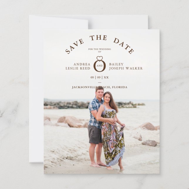 Brown Minimalistisch Simple Foto Wedding Rett Date (Vorderseite)