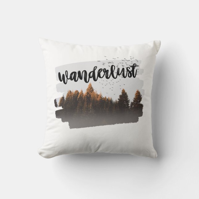 Brown Minimalistisch Wanderlust Mountain Forest Kissen (Vorderseite)