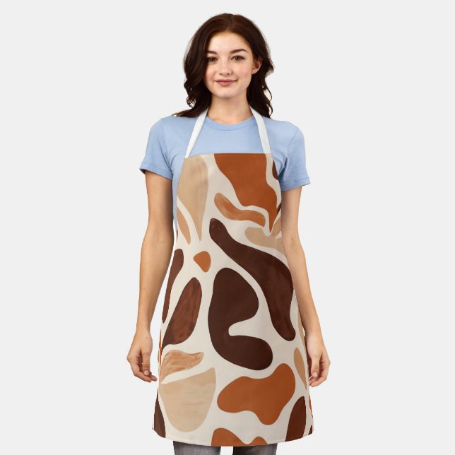 Brown Modern Art Flow Shapes All-Over Print Apron Schürze (Getragen)