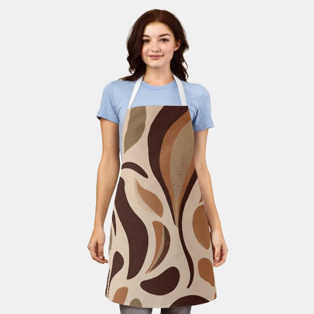Brown Modern Art Flow Shapes All-Over Print Apron Schürze (Getragen)