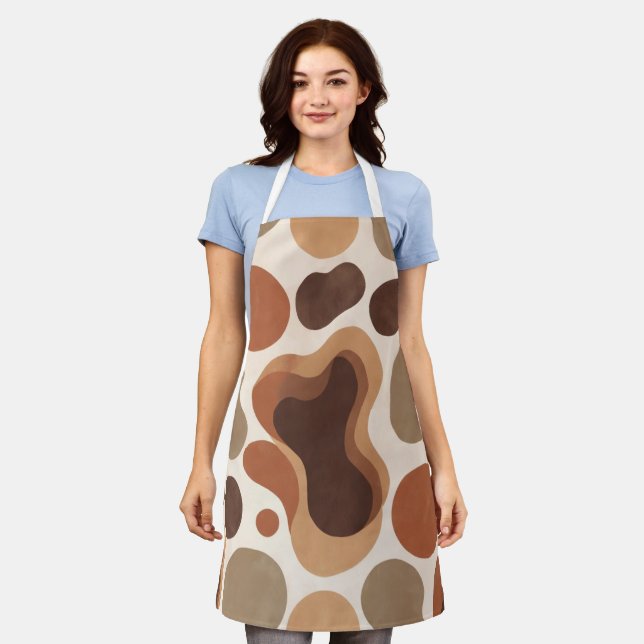 Brown Modern Art Flow Shapes All-Over Print Apron Schürze (Getragen)