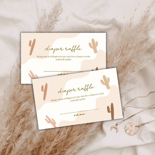 Brown Modern Boho Cactus Diaper Raffle Baby Dusche Begleitkarte (Brown Modern Boho Cactus Diaper Raffle Baby Shower Enclosure Card)
