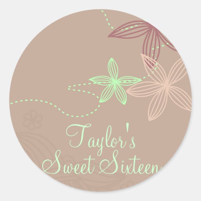Brown Modern Floral Sticker (Vorderseite)