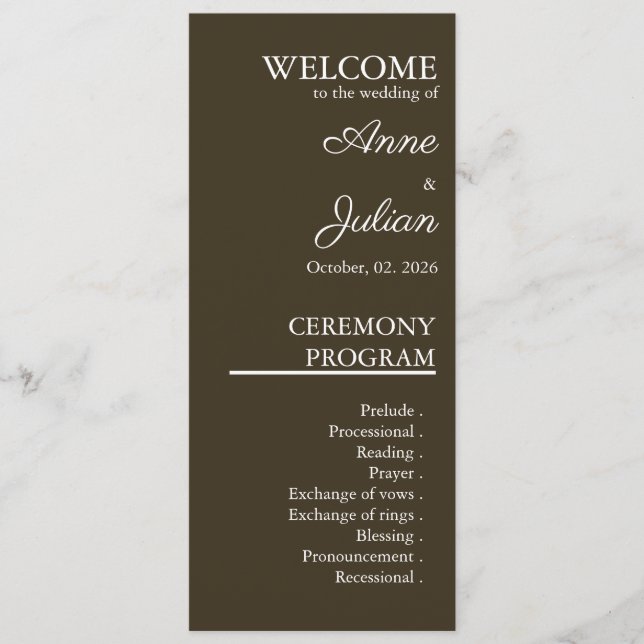 Brown Modern Minimalist Bridal Program QR Code Programm (Vorderseite)