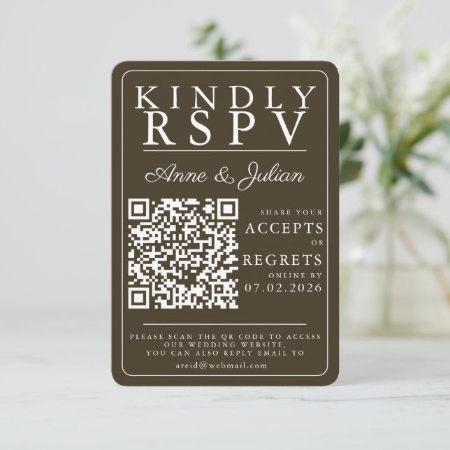 Brown Modern Photo RSVP Insert QR Code (Stehend Vorderseite)