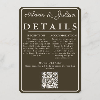 Brown Modern Wedding Details Card QR Code & photo Begleitkarte