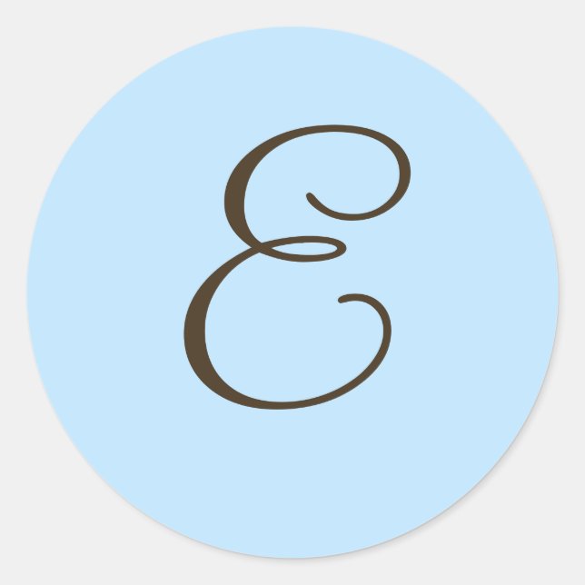 Brown Monogram E on Light Blue Fevor Label Runder Aufkleber (Vorderseite)