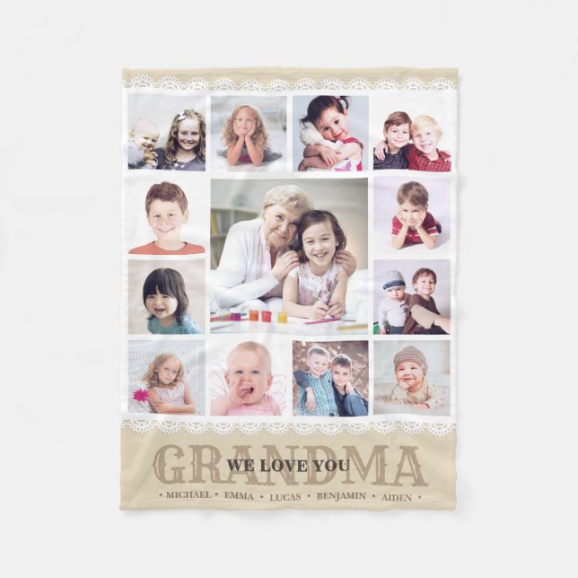 Brown Monogram Foto Collage Fleece Blanket (Vorderseite)