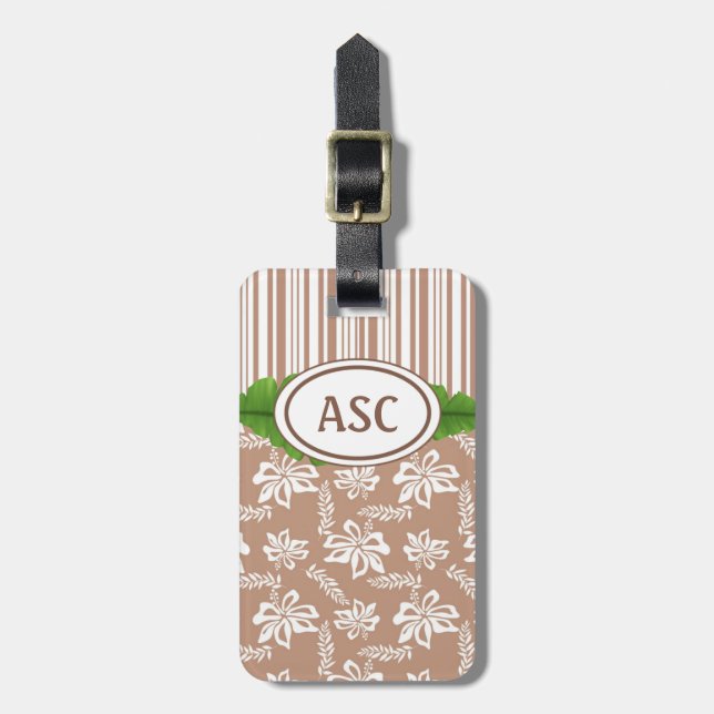 Brown Monogram Hawaiian Blume Beach Gepäcktag Gepäckanhänger (Vorderseite vertikal)