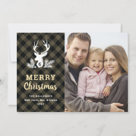 Brown Monogram Kariert Country Christmas Foto Card Feiertagskarte