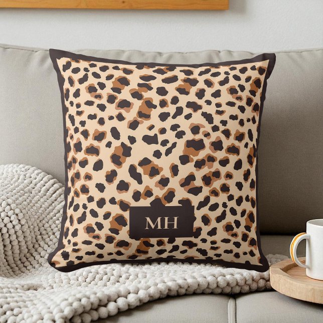 Brown Monogram Modern Initials Leopard Pattern Kissen (Brown Monogram Modern Initials Leopard Pattern Throw Pillow)