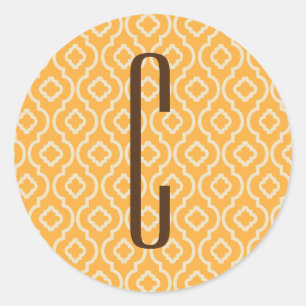 Brown Monogram on Retro Orange Pattern Runder Aufkleber
