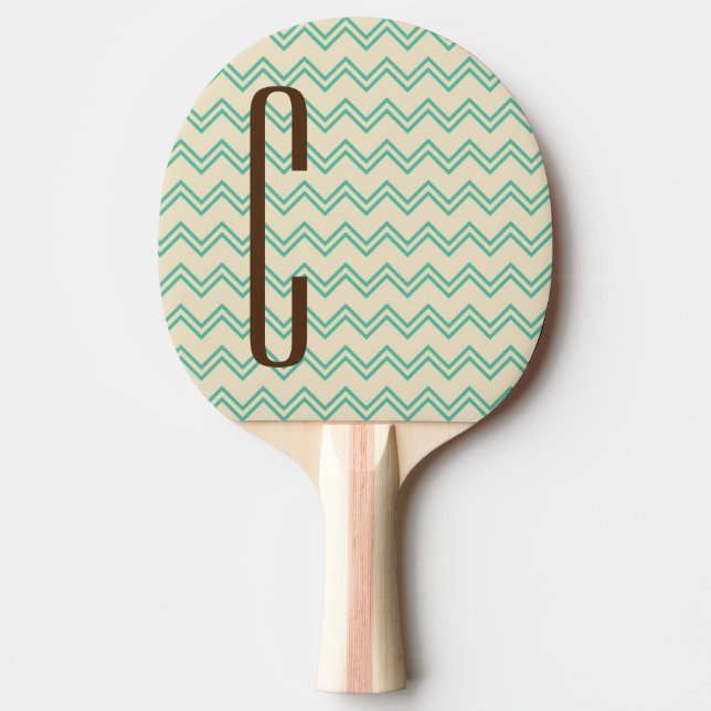 Brown Monogram on Türkise Green Zickzack Pattern Tischtennis Schläger (Vorderseite)