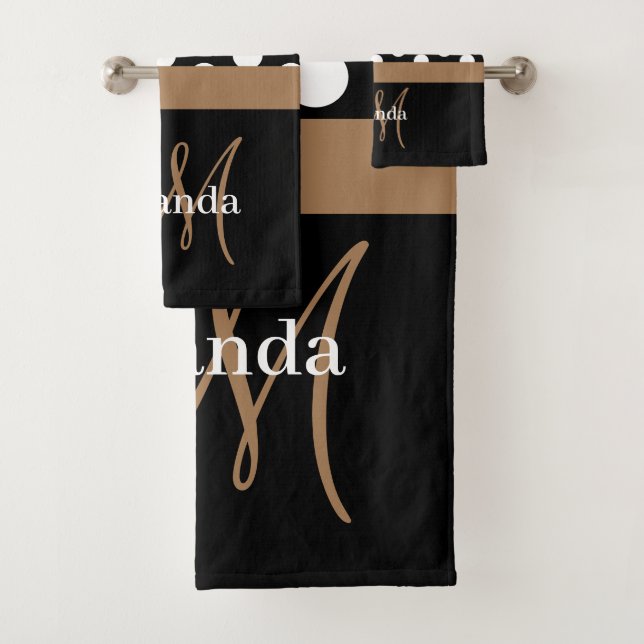 Brown Monogram Schwarz-weiß Polka Dot Badhandtuch Set (Insitu)