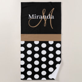 Brown Monogram Schwarz-weiß Polka Dot Beach Handtu Strandtuch