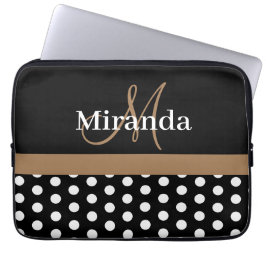 Brown Monogram Schwarz-weiß Polka Dot Laptopschutzhülle