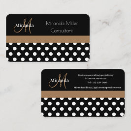 Brown Monogram Schwarz-weiß Polka Dot Visitenkarte