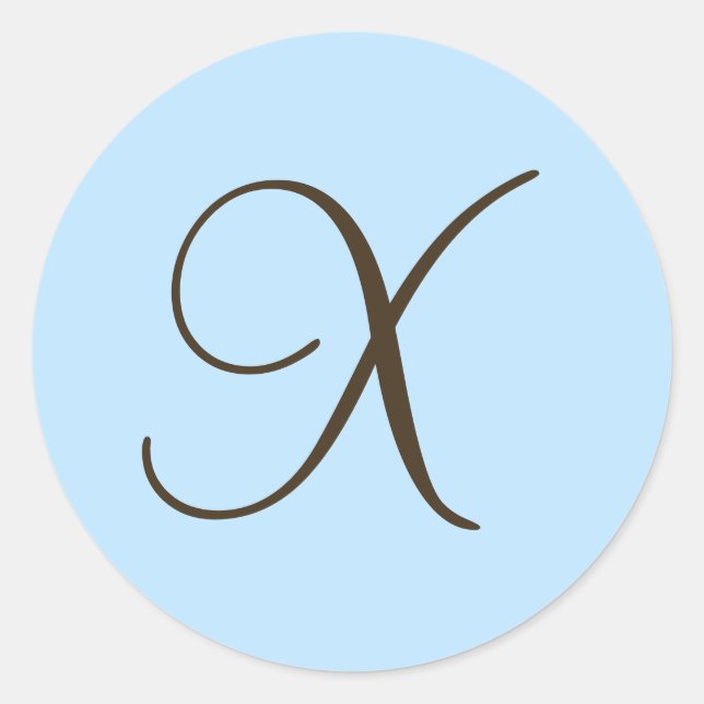 Brown Monogram X on Light Blue Fevor Label Runder Aufkleber (Vorderseite)