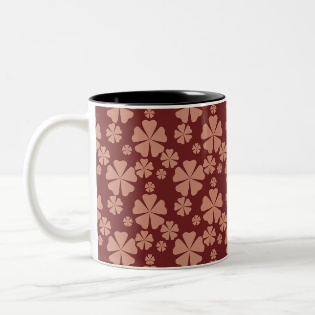 Brown Mute Floral Abstrakt Pattern Zweifarbige Tasse (Links)