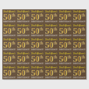 Brown, nachgemachter Goldblick "50. GEBURTSTAG " Geschenkpapier