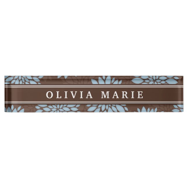Brown Name Baby Blue Blume Blossom Muster Namensplakette (Vorderseite)