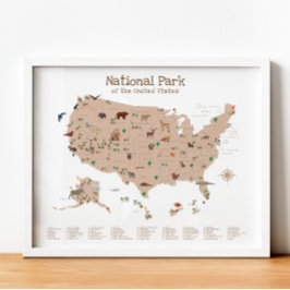 Brown National Park Map Woodland Kinderzimmer Prin Poster