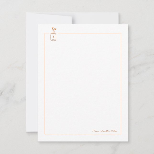 Brown Niedlich Hearts Mason Jar Personal Stationer Mitteilungskarte (Vorderseite)