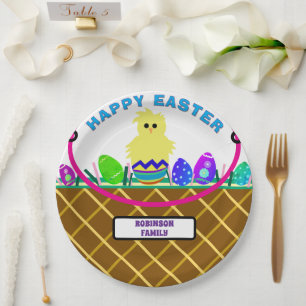 Brown Oaster Basket Yellow Chick Eier Pappteller