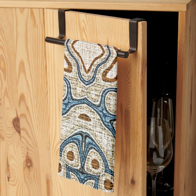 Brown Ochre Aquamarin Blue Angesagt Stamm Kunst, D Geschirrtuch (Drittel gefaltet)