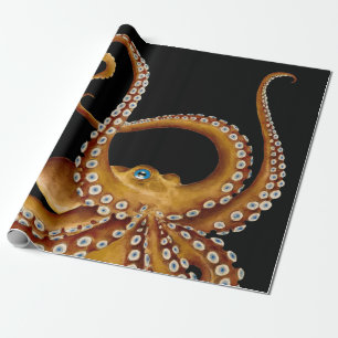 Brown Octopus Blue Eye Black Art Geschenkpapier
