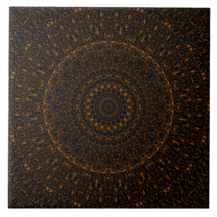 Brown on Black Mandala Kaleidoscope Medallion Fliese