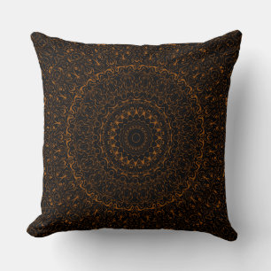Brown on Black Mandala Kaleidoscope Medallion Kissen