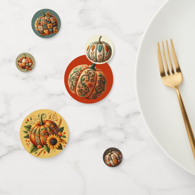 BROWN & ORANGE GOLD GREEN FALL PATCHWORT PUMPKIN KONFETTI (Gruppe)