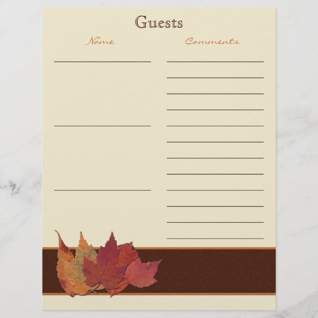 Brown Orange Ivory Dried Blätter Guest Book Paper (Vorderseite)
