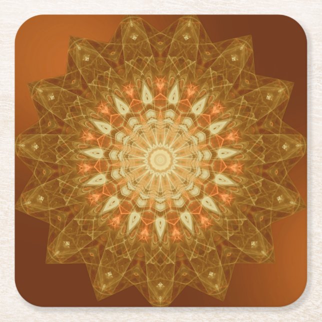 Brown Orange Star Mandala Rechteckiger Pappuntersetzer (Vorderseite)