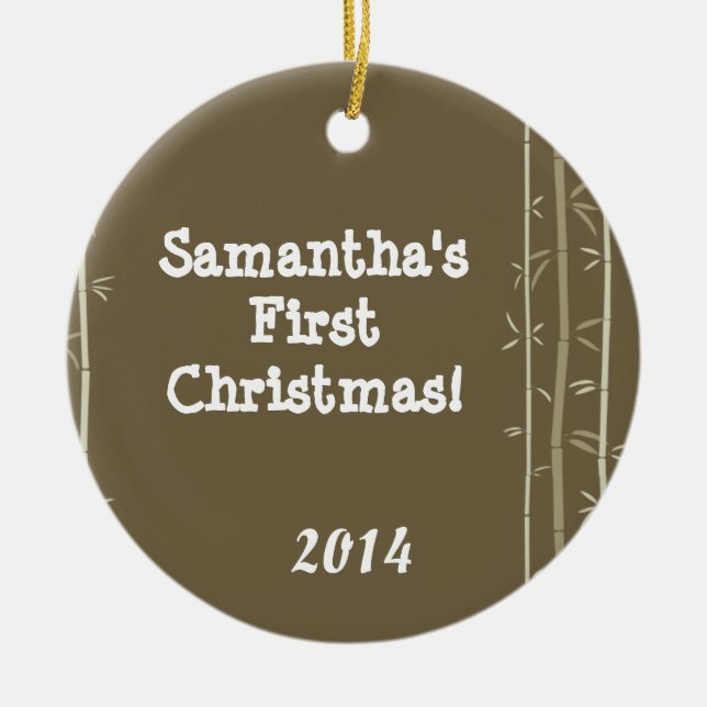 Brown Oriental Bamboo Personalisierter Name Orname Keramikornament (Vorne)