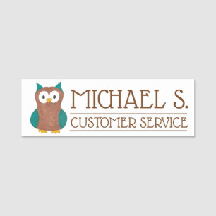 Brown Owl Animal Cartoon Bird Veterinary Aviary Namensschild