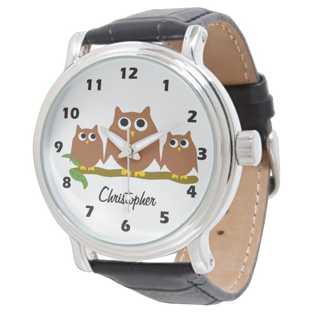 Brown Owl Design Personalised Armbanduhr (Schrägansicht)