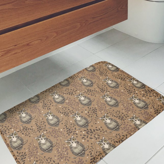 Brown Owl Illustriert Woodland Muster Badematte (Owl Pattern Bath Mat)