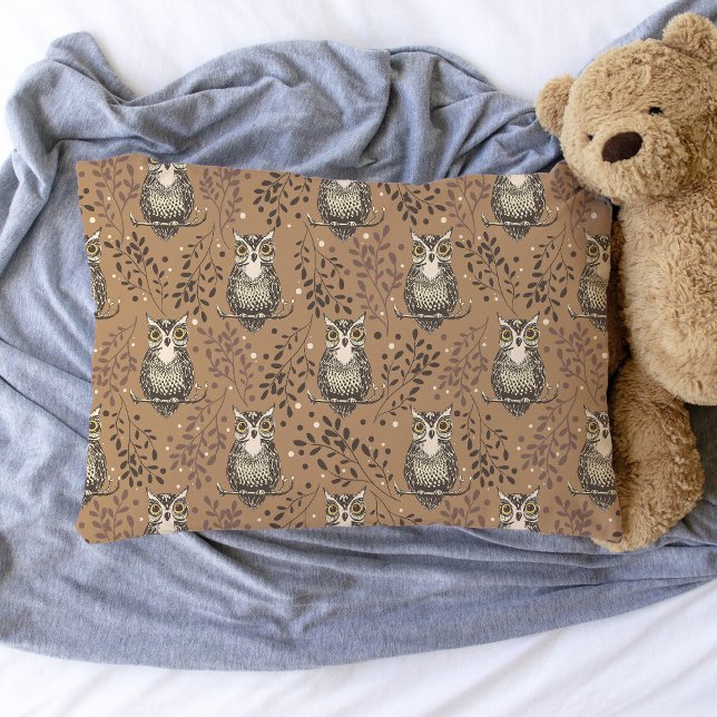 Brown Owl Illustriert Woodland Muster Kissenbezug (Owl Pillowcase)
