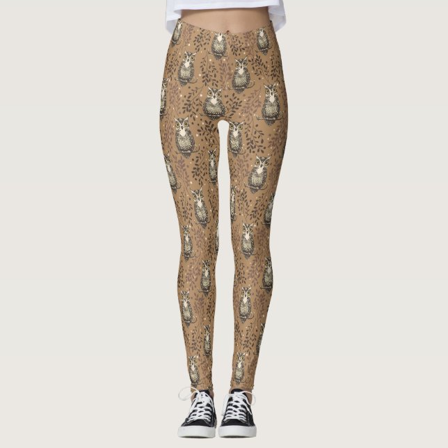 Brown Owl Illustriert Woodland Muster Leggings (Vorderseite)