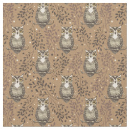 Brown Owl Illustriert Woodland Muster Stoff