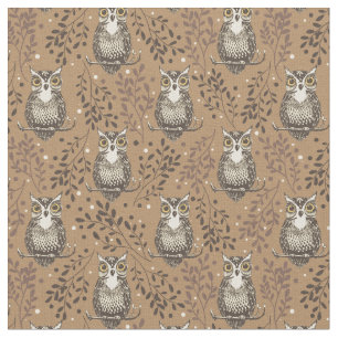Brown Owl Illustriert Woodland Muster Stoff