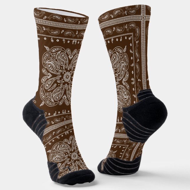 Brown Paisley Bandana Print Socken (Gewinkelt)