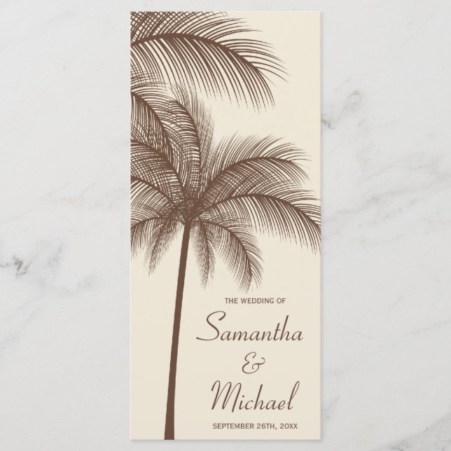 Brown Palm Tree Tropical Wedding Programm (Vorderseite)