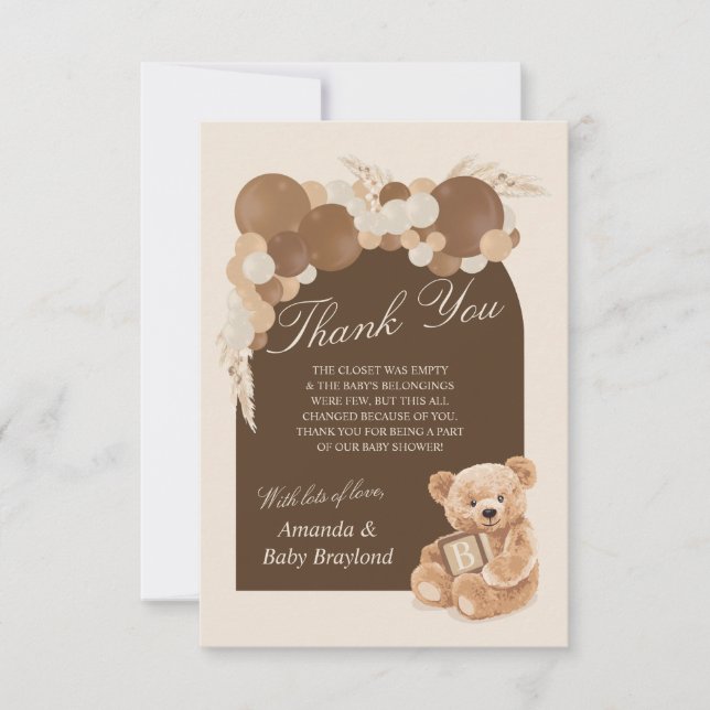 Brown Pampas Grass Teddy Bär Danke Karte (Vorderseite)