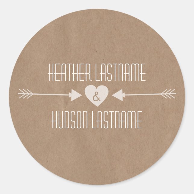 Brown Paper Inspiriert White Arrows Wedcker Runder Aufkleber (Vorderseite)