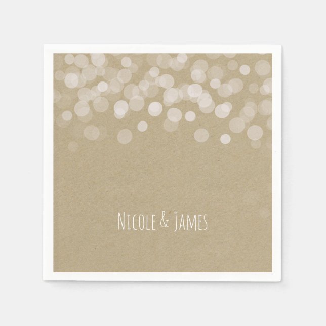 Brown Paper Simple Rustic White Lights Wedding Serviette (Vorderseite)